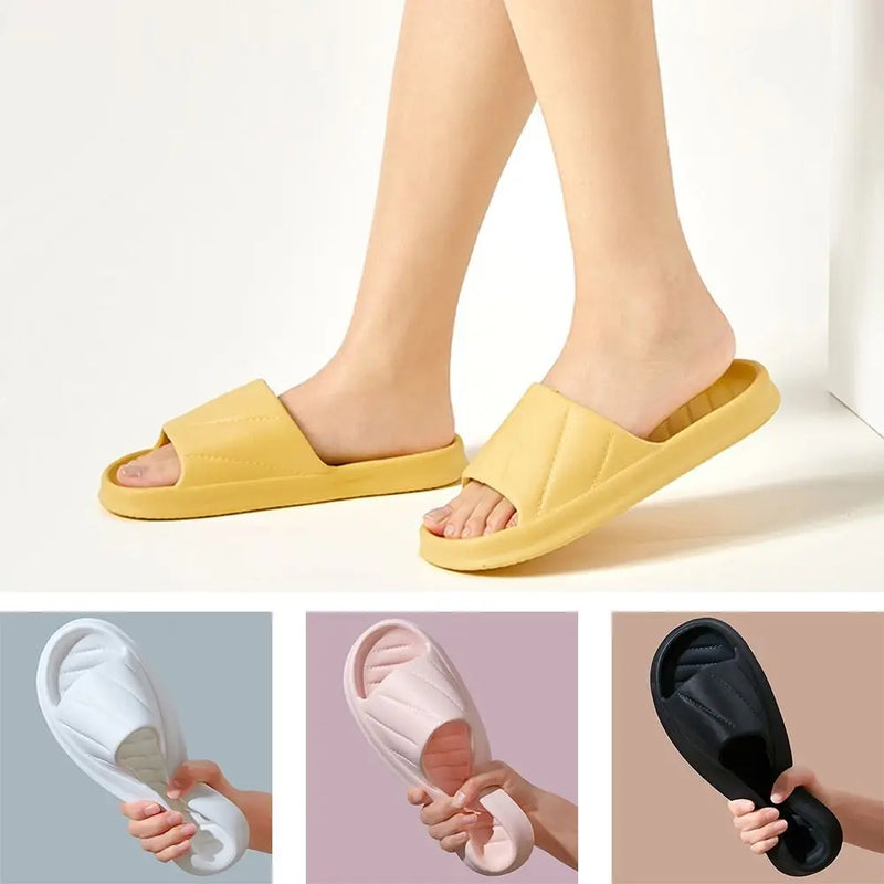 EVA Women's Slippers New Non-slip Stripe Decoration Bathroom Slippers Cute Soft Casual Shoes Outdoor Walking