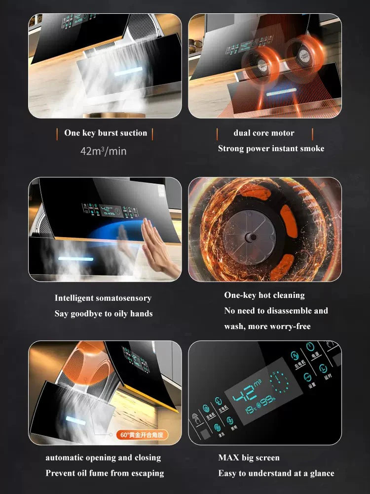 750mm Range Hood for Kitchen Extractor Hood Side Suction Built-in Automatic Cleaning Dual Motor Hotte Aspirante Cuisine