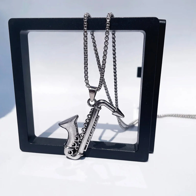 Stainless Steel Saxophone Musical Instrument Pendant Necklace For Men Fashion Personality Punk Hip Hop Rock Jewelry
