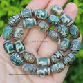8pcs ,10x14mm Natural Green Agate Ancient Tibet Dzi beads, Many patterns, For DIY Jewelry making !