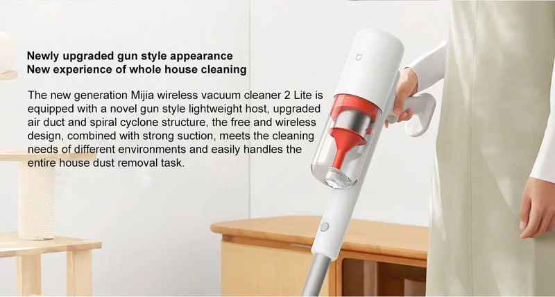 Xiaomi Mijia Wireless Vacuum Cleaner 2 Lite, 5-fold High Efficiency Filtration,16kPa Cyclone Suction,Handheld Vacuum Lightweight