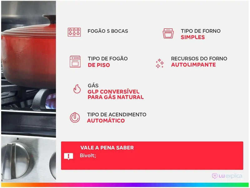 5-Ball Stove Esmaltec Black Glass Table Agata Glass - Bivolt