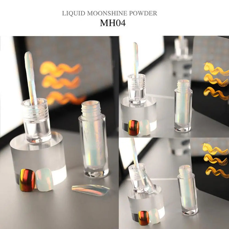 6 Color Small Tube Quick Dty Liquid Chrome Powder Aurora White Pigment With Brush Glossy Rub Professional Salon Nail Glitter Set