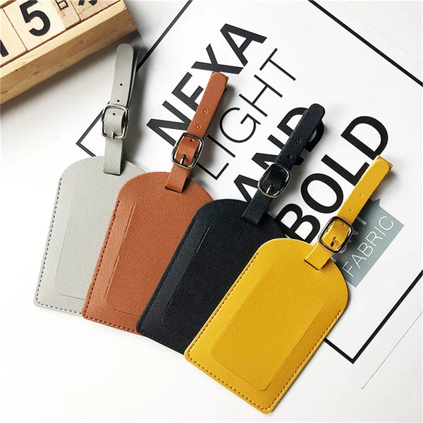 Portable PU Leather Luggage Tag Suitcase Identifier Label Baggage Boarding Bag Tag Name ID Address Holder Travel Accessories