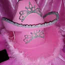 Women's Pink West Cowgirl Hat Girls Tiara Feather Felt Western Sequin Cowboy Cap Costume Party Dress Jazz Caps Cosplay Props