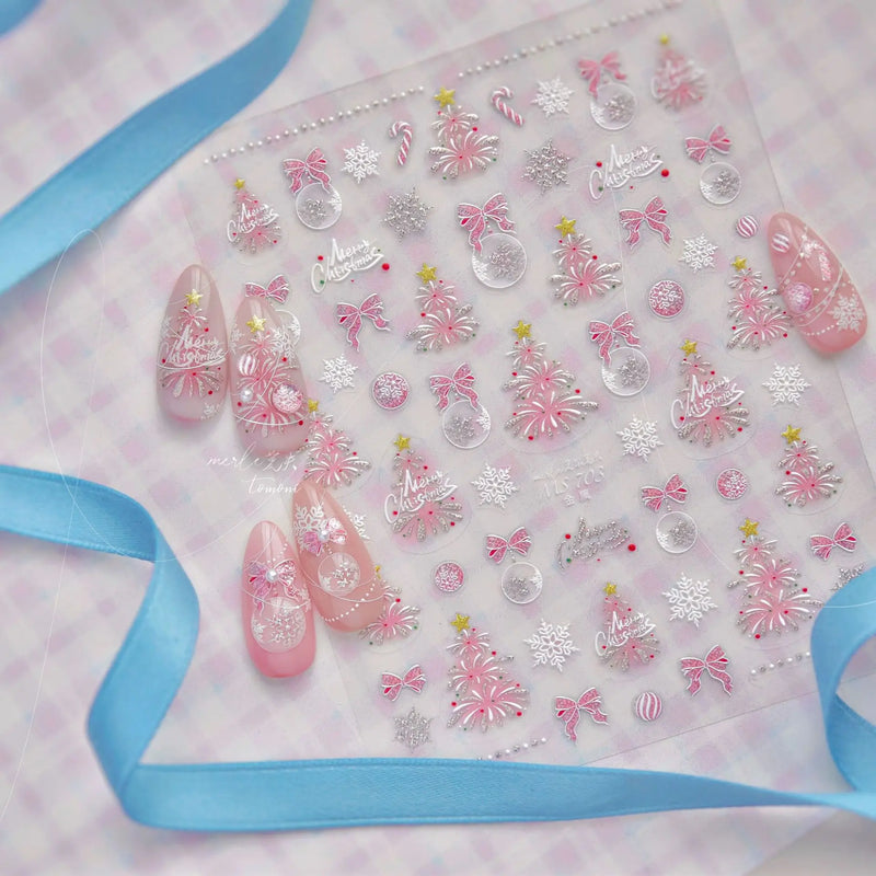 1Pcs Luxury Gold Christmas Nail Decorations Stickers Press on Nails 5D Laser Snowflake Christmas Tree Nail Art Sticker Decal DIY