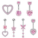 14G Stainless Steel Heart Dangled Belly Button Rings Belly Piercing Nombril for Women Girls Pink Zircon Crystal Sexy Navel Ring