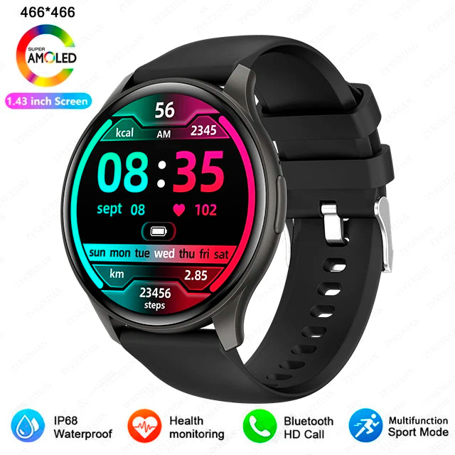 2024 New For Xiaomi Huawei 1.43 inches Bluetooth Call Smartwatch Women Men AMOLED 466*466 HD Pixel Display Smartwatches Ladies