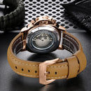 Automatic Watches for Men Mechanical Movement Genuine Brown Leather Multifunction Yellow Green Rose Gold Reloj Hombre Baratos