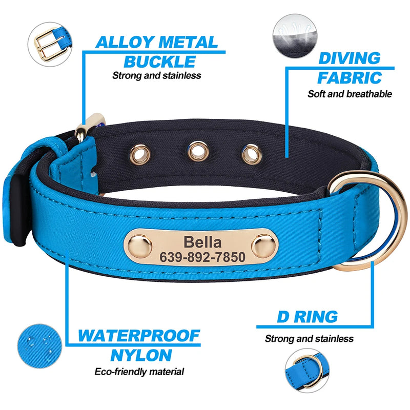 Personalized Dog Collar Waterproof Nylon Puppy Collars Necklace Free Custom Pet ID Collars for Small Medium Dogs Chihuahua Pug