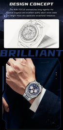 MINI FOCUS 0601 Multifunctional Unique design Quartz Watch for Men Calendar Luminous Stainless Steel Strap Bull Head Mens Watch