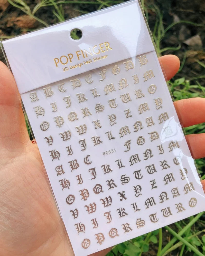 Newest Black Numbers English Letter Design 3d Self Adhesive Decal Slider DIY Decoration Manicure Tools Nail Sticker Accessories