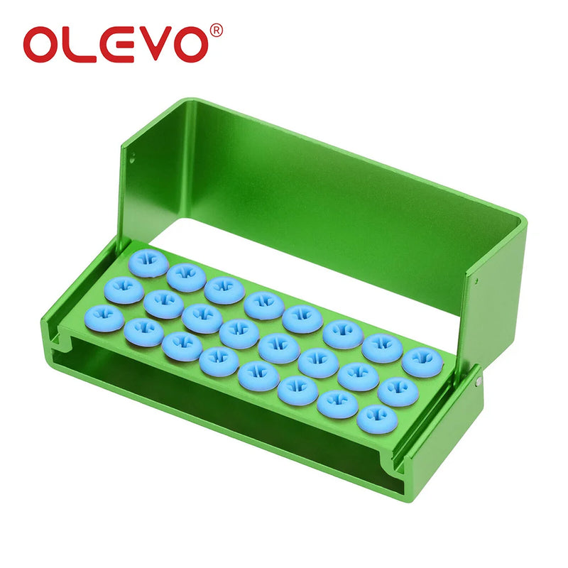 OLEVO Aluminum Dental Burs Holder Sterilizer Case Drills Block for High/Low Speed Bur Organizer Box With Silicone Autoclavable