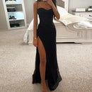 Women Elegant Slim Fit High Slit Backless Long Party Dress, Sexy Club, V Neck, Sleeveless, Spring, Summer, 2024 Newest