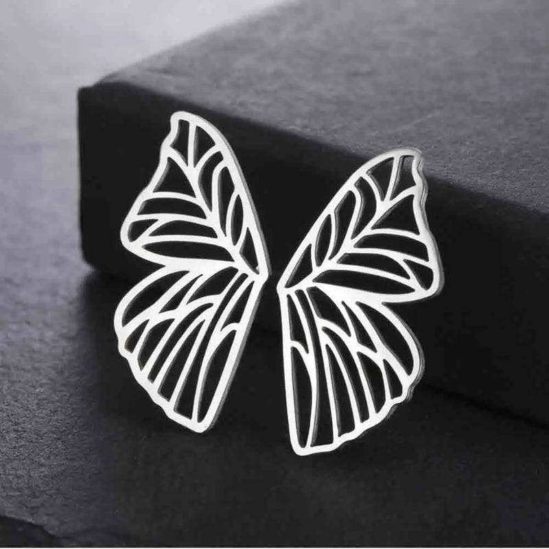 My Shape Butterfly Earrings Stainless Steel Butterfly Wings Big Earrings for Women Girls Sweet Delicate Stud Earrings Jewelry