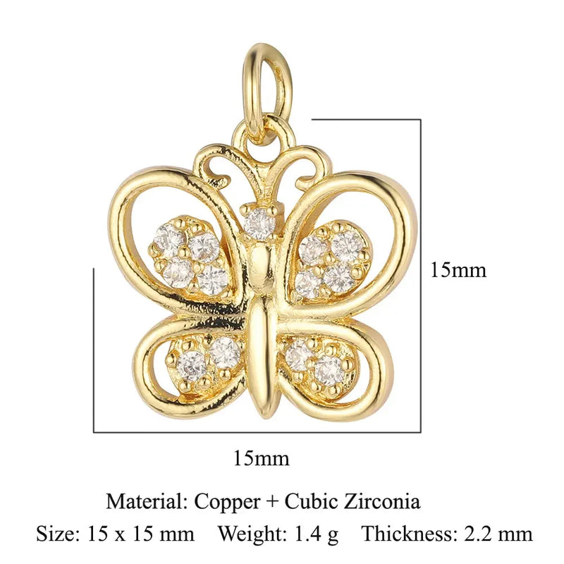 Fashion Cat Horseshoe Copper CZ Cycling Charm Wholesale Bear Butterfly Racket Pendant For Bracelet Necklace Making