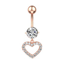 14G Stainless Steel Heart Dangled Belly Button Rings Belly Piercing Nombril for Women Girls Pink Zircon Crystal Sexy Navel Ring