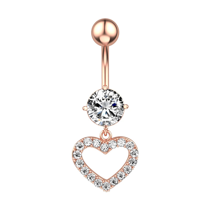 14G Stainless Steel Heart Dangled Belly Button Rings Belly Piercing Nombril for Women Girls Pink Zircon Crystal Sexy Navel Ring
