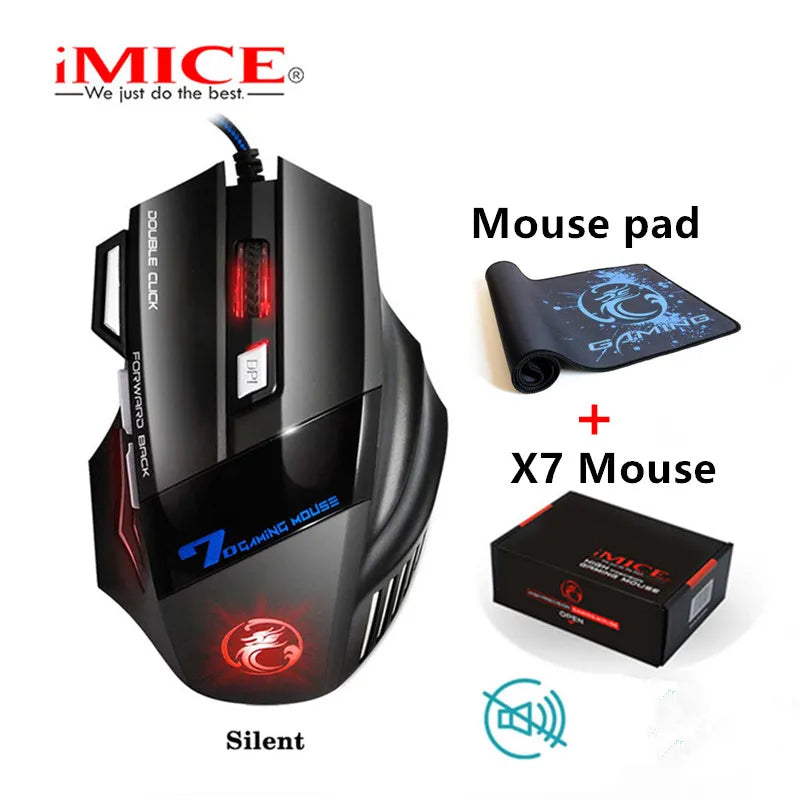 iMICE Large Mouses Pad & X7 Wired Gaming Mouse 7 Buttons 2400 DPI LED Optical USB Ergonomic Game Mouse Mice For Laptop Computer
