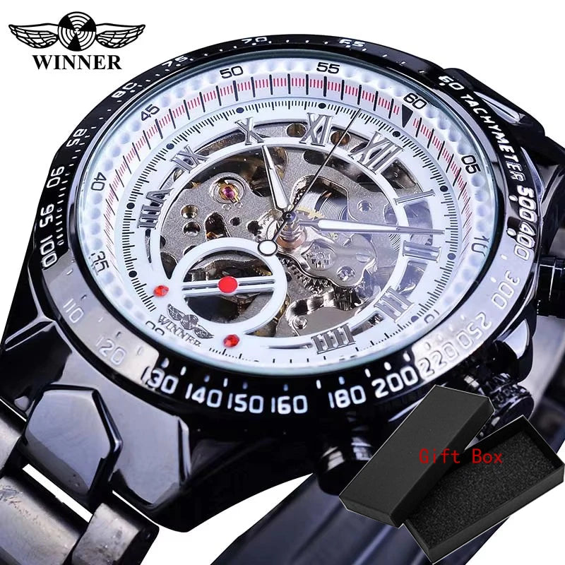 Winner Classic Series Golden Movement Steel Mens Skeleton Man Wrist Watch Mechanical Top Brand Luxury Fashion Automatic Watches
