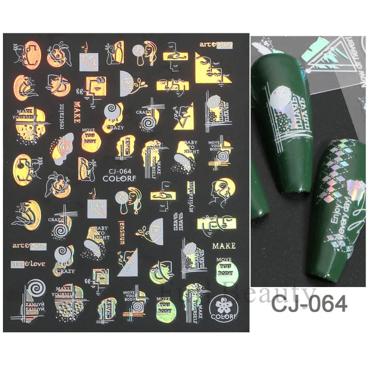 Shiny Maple Geometry Autumn Nail Art Stickers Laser Sector Fall Leaves Decals Cute Squirrel Slider Manicure Decorations CHCJ-076