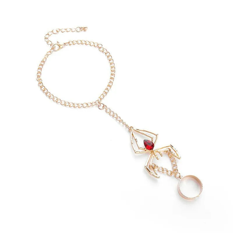 Exaggerated Living Mouth Zinc Alloy Ring Bracelet for Women Spider Scorpion Gothic Retro Personalized Party Accessories