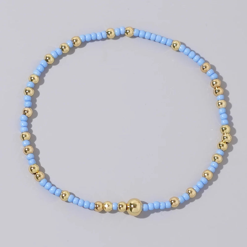 1pc Beach Vocation Themed Mixed Color Design 18K Gold Plated Copper & Bead Bracelet Cute & Luck For Festival Jewelry Gift