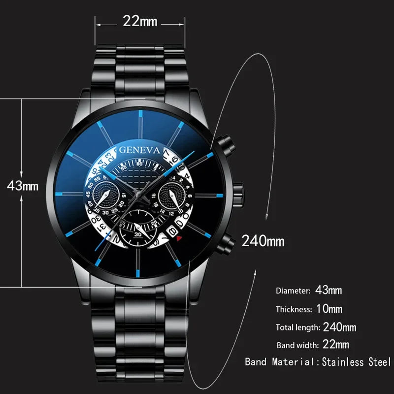 Luxury Hollow Out Men's Watches Fashion Business Calendar Blue Stainless Steel Mesh Belt Analog Quartz Watch Relogio Masculino
