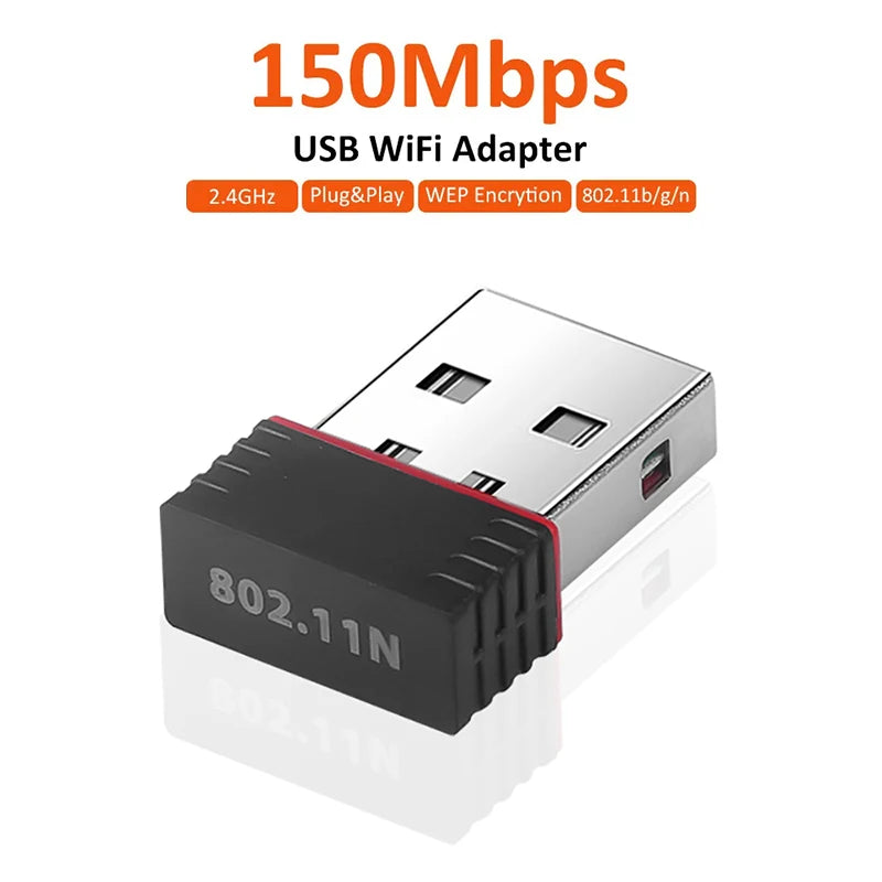 2.4Ghz Wireless Mini USB Wifi Adapter 150Mbps Ethernet Network Card USB 2.0 Receiver Dongle 802.11ax For PC Laptop Win 7 8 10 11