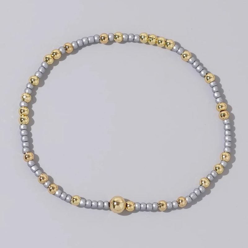 1pc Beach Vocation Themed Mixed Color Design 18K Gold Plated Copper & Bead Bracelet Cute & Luck For Festival Jewelry Gift