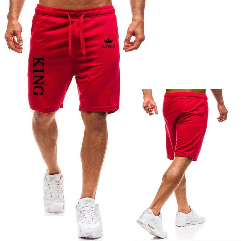 Men's Daily Casual Shorts ,Summer Jogging Workout Short Pants,Drawstring With Pockets ,KING printing,Thin Sports Running Shorts