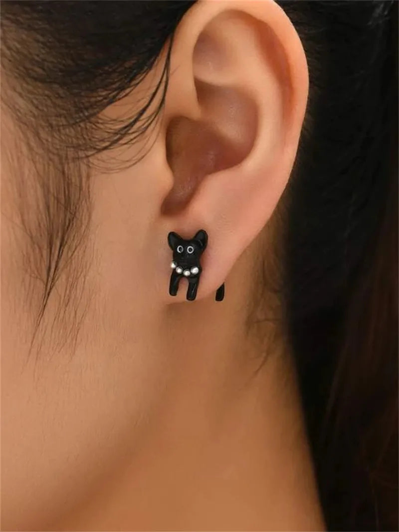 New Funny Small Black Cat Earring for Women Girl Fashion Cute Animal Kitten Earrings Fashion Party Festival Piercing Jewelry
