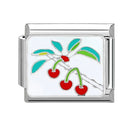 Sweet Red Cherry Bow Knot Heart Pendant Cherry Italian Charm Links Fit 9mm Stainless Steel Bracelet Women Jewelry DIY Making