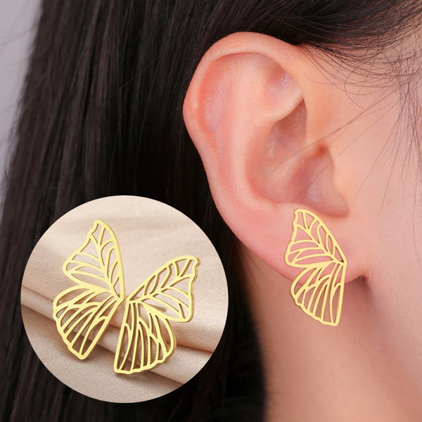 My Shape Butterfly Earrings Stainless Steel Butterfly Wings Big Earrings for Women Girls Sweet Delicate Stud Earrings Jewelry