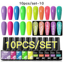 Mtssii 10PCS Reflective Gel Nail Polish Set Fluorescent Glitter Semi Permanent Hybrid Gel Varnish Soak Off UV Lamp For Manicure