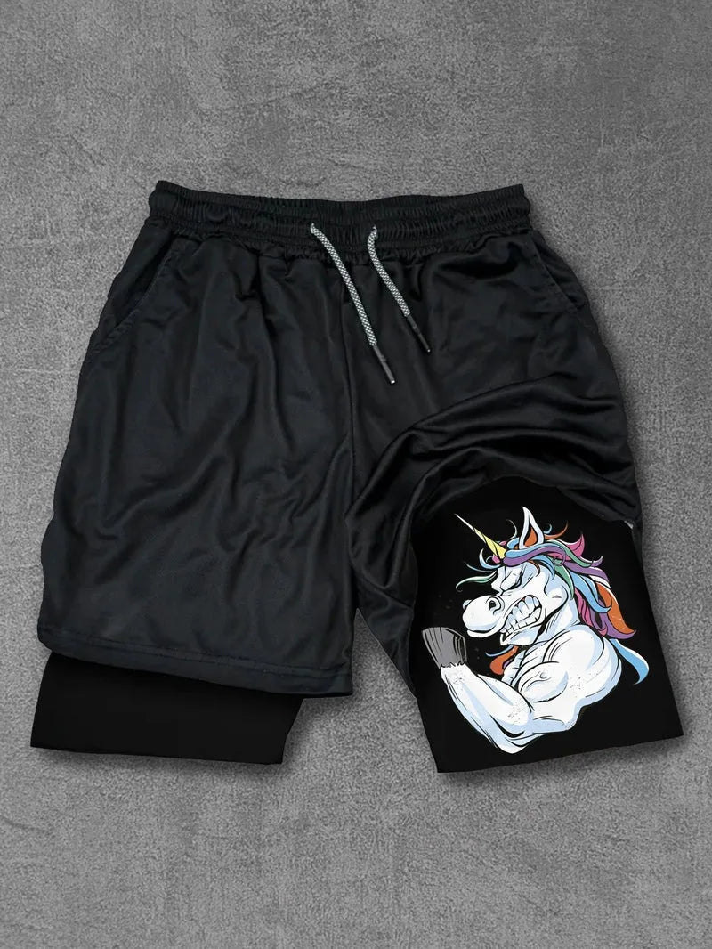 Anime Berserk Running Shorts Men Fitness Gym Training 2 in 1 Sports Shorts Quick Dry Workout Jogging Double Deck Summer