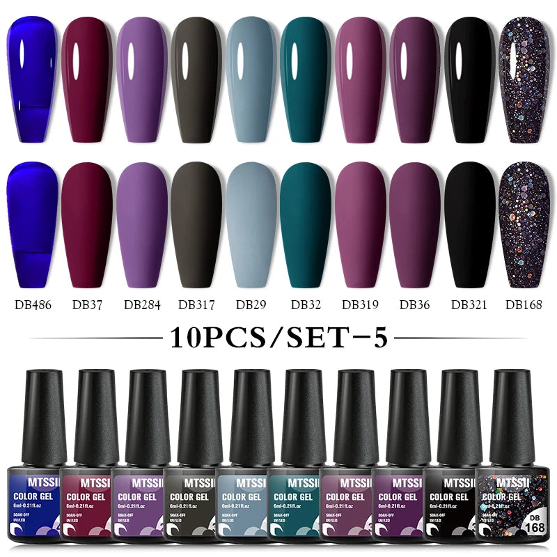Mtssii 10PCS Reflective Gel Nail Polish Set Fluorescent Glitter Semi Permanent Hybrid Gel Varnish Soak Off UV Lamp For Manicure