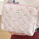 Female Handbag Toiletry Pouch for Girls 2024 Pink Bowknot Quilting Women Cosmetic Bag Portable Zipper Makeup Travel Organizer
