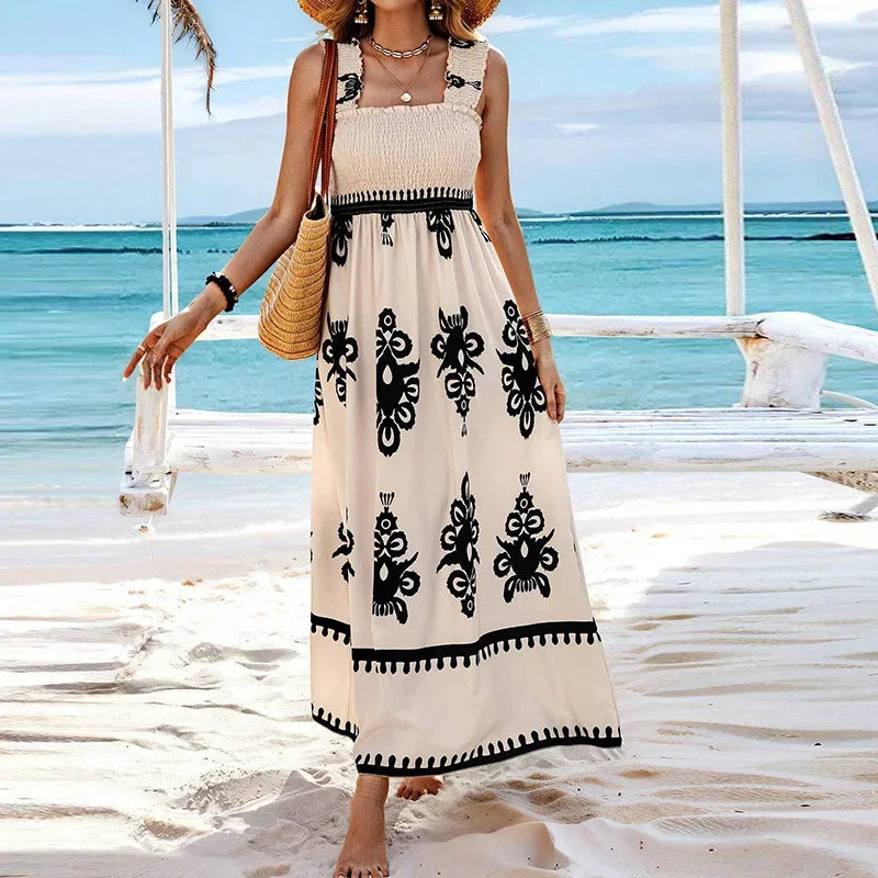 Summer Holiday Dress Women Casual Sleeveless A-Line Party Long Dress Boho Casual Sleeveless Party Dress 2024