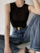 Women Sexy Knitted Vest Ribbed Slim Camis Sleeveless Round Neck Tank Tops 2025 Summer Female Casual Solid Color Basic Camisole