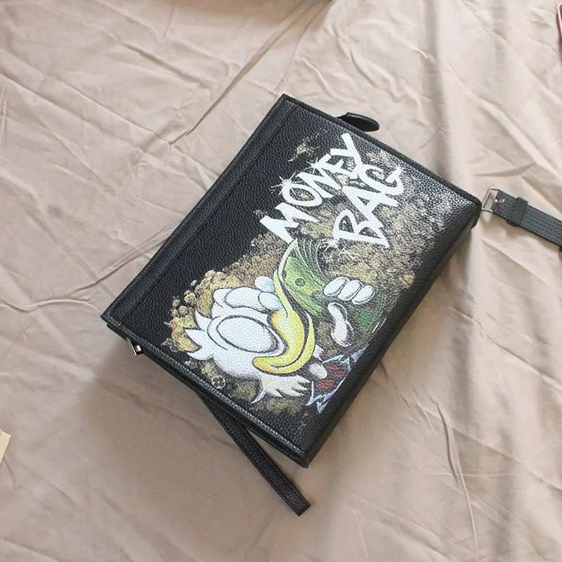 MINISO Disney Donald Duck Handbag Graffiti Clutch Bag Men and Women Pu Wallet Bag 2023 New Coin Purse