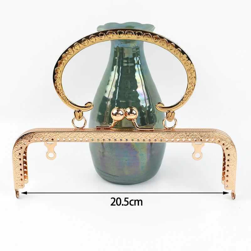 1Pc Deepeel Retro Square Embossed Bag Handles Metal Handmade Sewing Brackets Kiss Clasp Handbag Purse Frame Handle Accessories