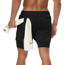 Mens Gym 2 in 1 Double-deck Running Quick Dry Shorts Jogging Fitness Training Sweat Short Pants Male Sports Workout Sweatpants