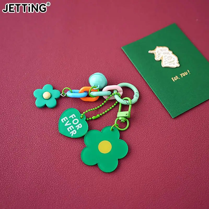 Creative Candy Color Flower Heart Pendant Keychain Cute Small Flower Key Ring Bag Pendant Accessories Luminous Turtle Pendant