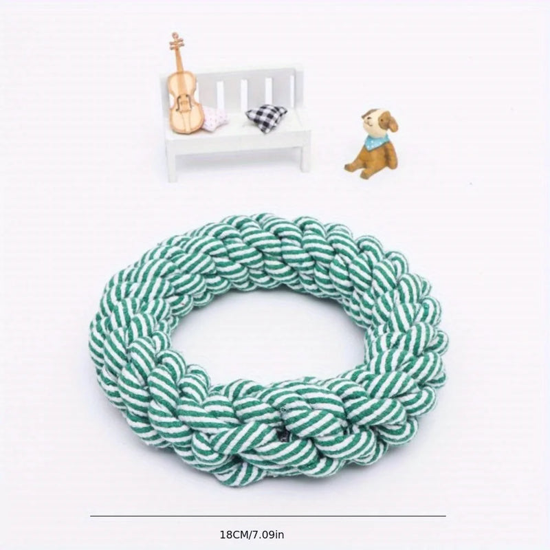 1pc Random Color Ring Woven Design Pet Chew Toy Dog Teeth Grinding Toy Dog Braided Knot Rope Chew Funny Toy