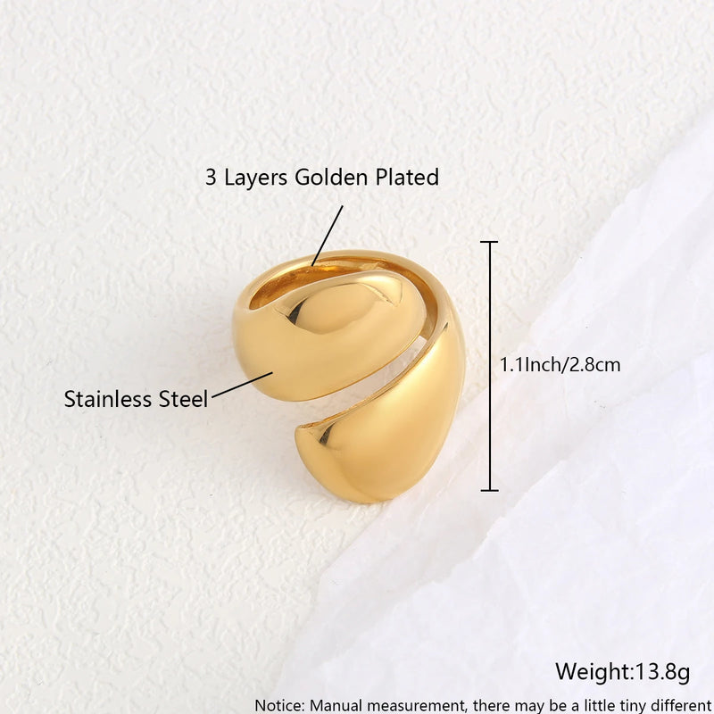 New Irregular Stainless Steel Chunky Dome Ring for Women Men Statement Croissant Ring Wide Double Layer Rings Party Jewelry Gift