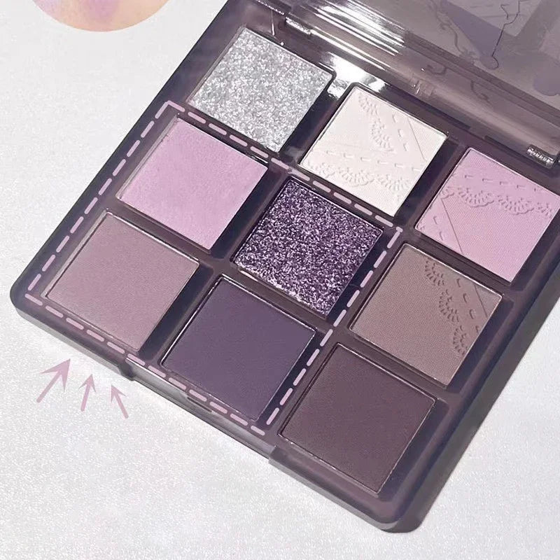 Pearlescent Matte Grey Purple Eye Shadow Punk Smoke Purple 9 Colors Eyeshadow Palette Makeup Palette Glitter Eye Pigment Palett