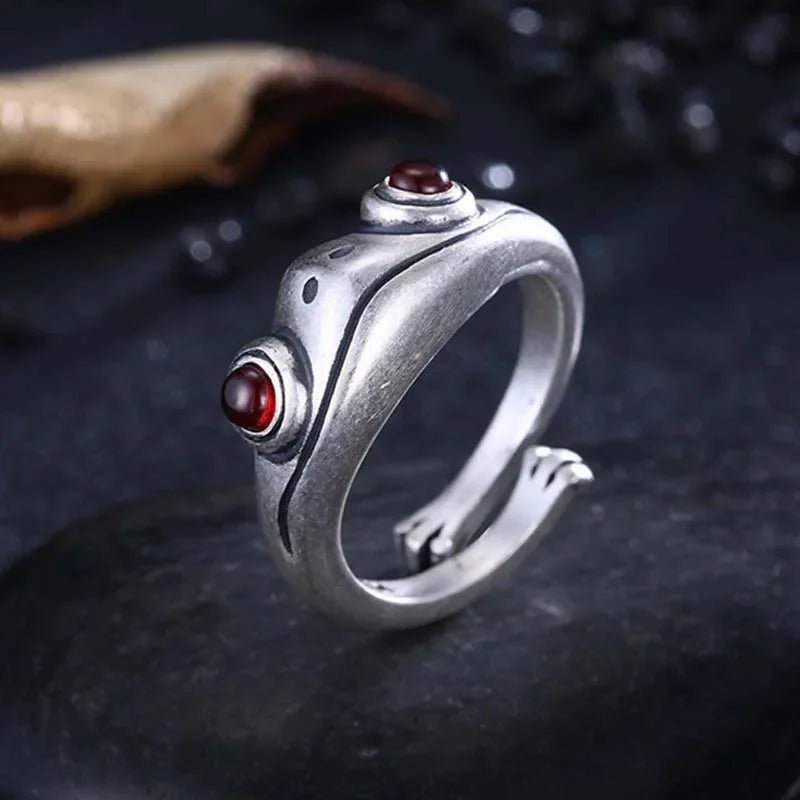 Metal Frog Ring Neutral Personality Creative Cute Animal Red Garnet Frog Open Adjustable Rings Finger Jewelry Party Lover Gift