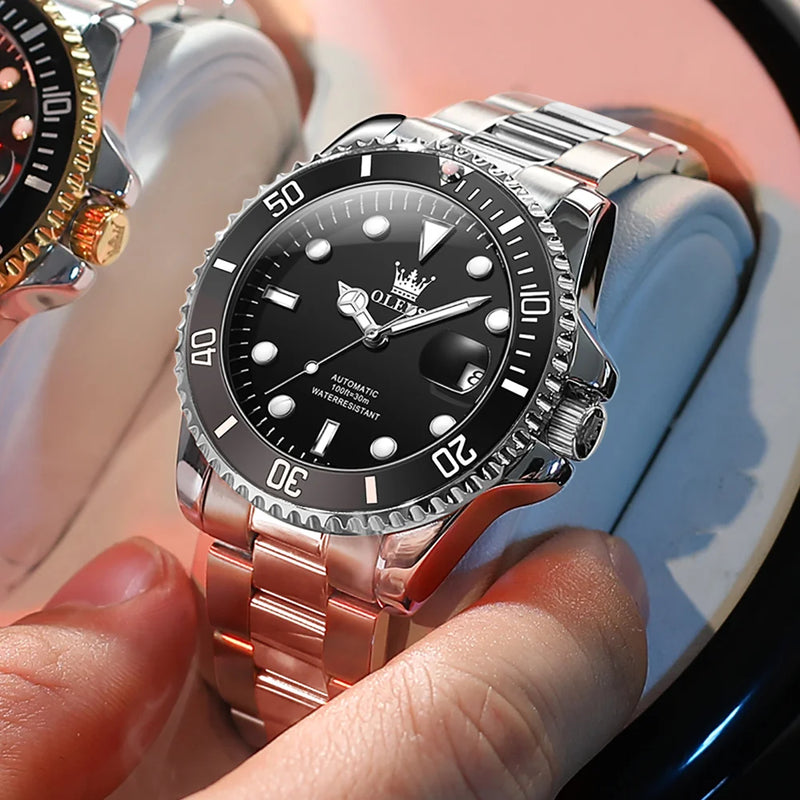 OLEVS Men Automatic Watch Luxury Diving Watch Waterproof Luminous Stainless steel Business Mechanical Watch for Men reloj hombre