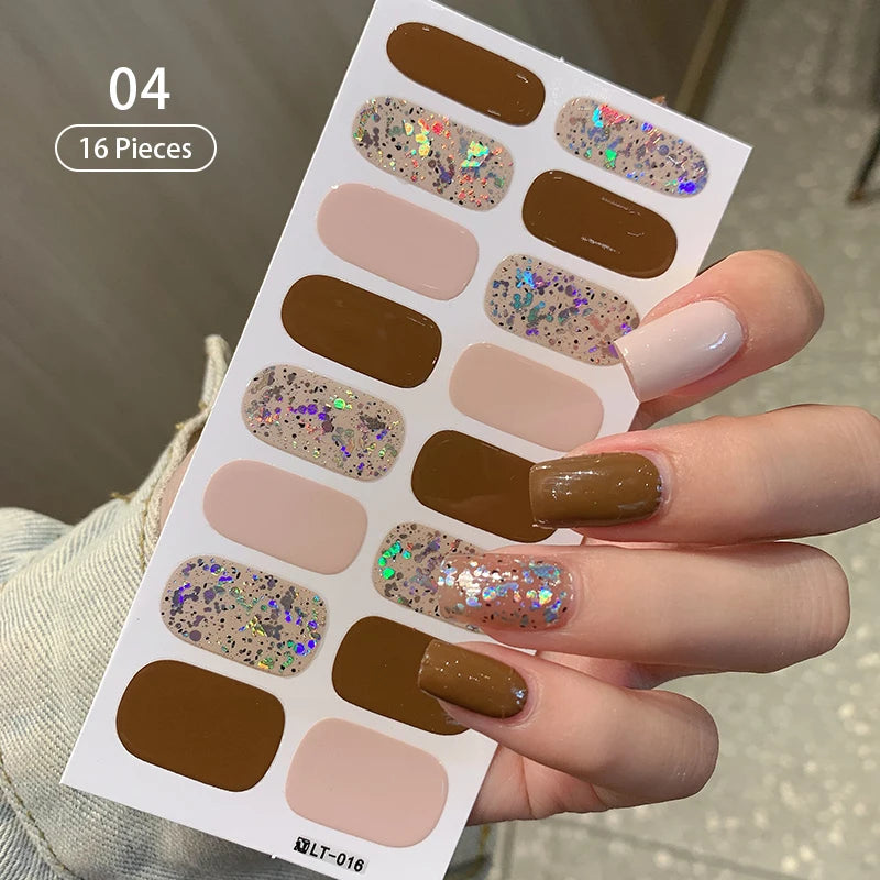 New 16 Strips Autumn Nail Stickers Full Cover Nail Patch Leopard Print 3D Nail Stickers Nail Polish Strips DIY Nail Art Making